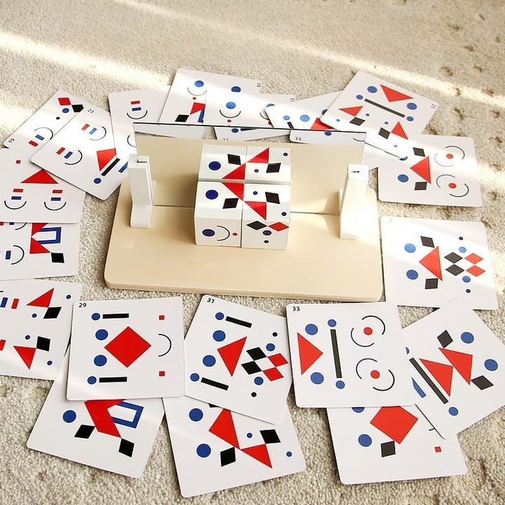 2 Stück Hölzerne Spiegelwürfel Puzzle Spiele – Lernspiel zur Förderung von räumlichem Denken & Formm