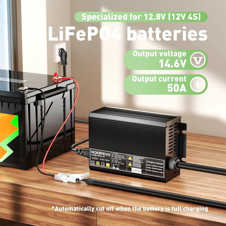 14,6 V 50 A LiFePO4 Akku-Ladegerät, Smart-Lader für 12,8 V Lithium-Eisenphosphat-Batterien Anderson