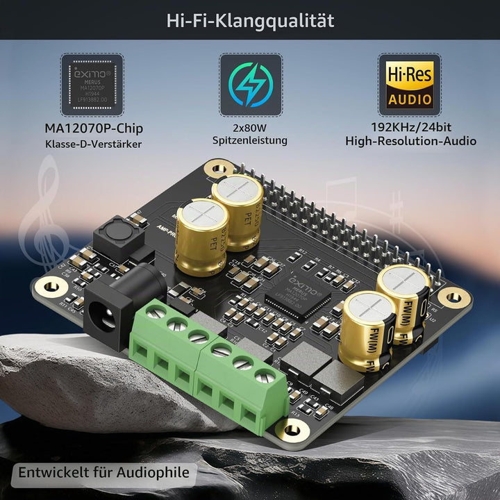 InnoMaker Audio-Verstärker 2x80W Spitzenausgang Klasse D HiFi AMP Pro V2 HAT, mit 192 kHz/24-Bit MA1