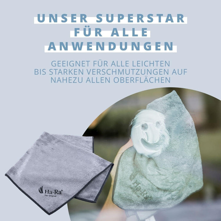 Ha-Ra Fenster-Putz-Set ein Team I Fensterwischer 32cm I Konzentrierte Vollpflege 500ml I Microfaser