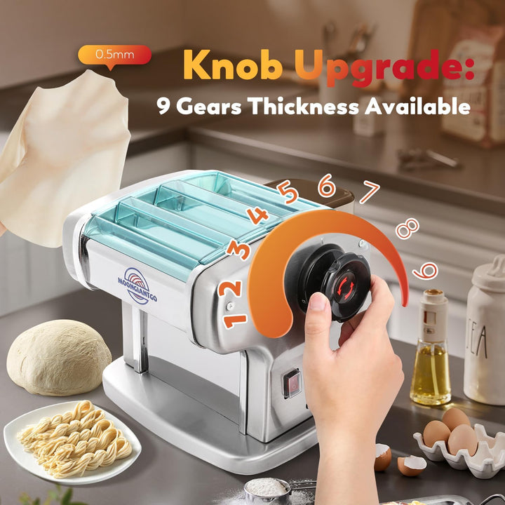 Moongiantgo Nudelmaschine Elektrische Edelstahl mit 9 Einstellbare Dicke 0,5-5mm Für Lasagne, Raviol