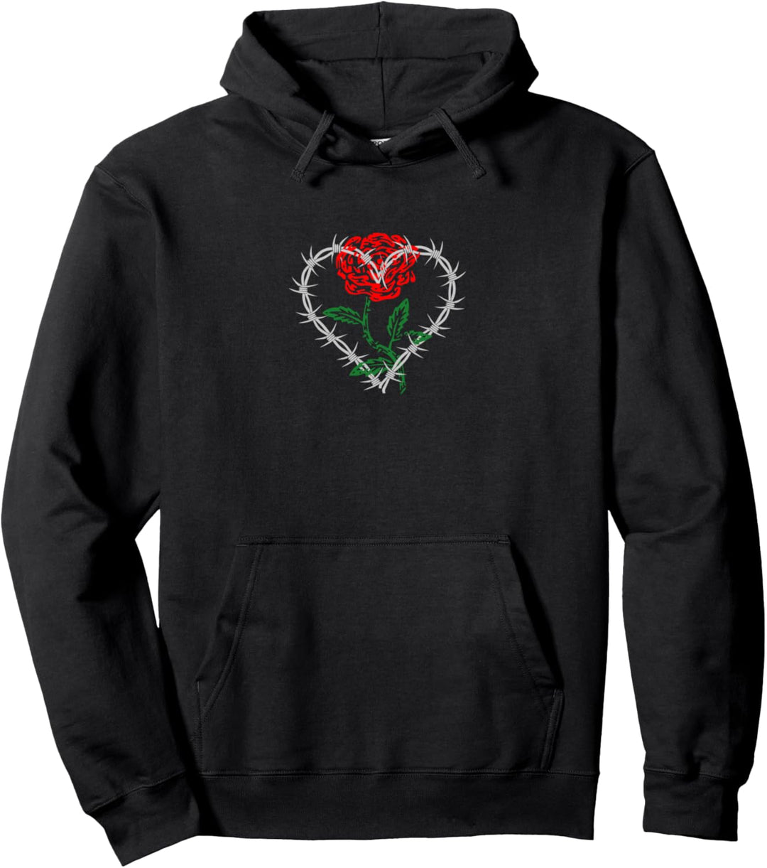 Barbed Wire Heart Rose Flower Aesthetic Grunge Punk Goth Pullover Hoodie