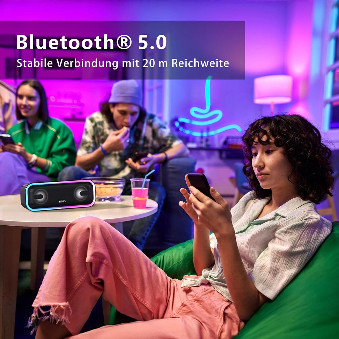 DOSS SoundBox Pro+ Bluetooth Lautsprecher mit IPX6 Wasserdicht, 24W Dualen Bass-Treibern, Stereo-Pai