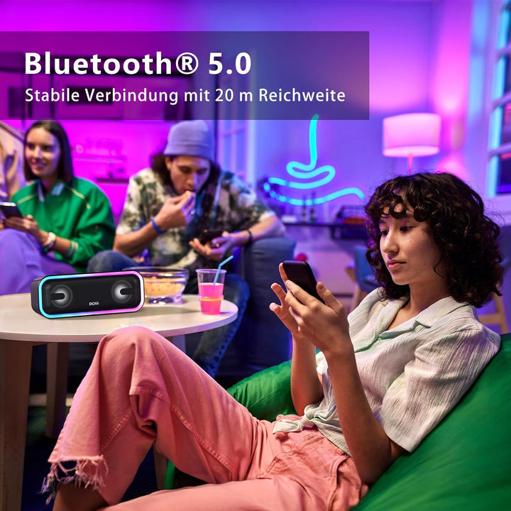 DOSS SoundBox Pro+ Bluetooth Lautsprecher mit IPX6 Wasserdicht, 24W Dualen Bass-Treibern, Stereo-Pai