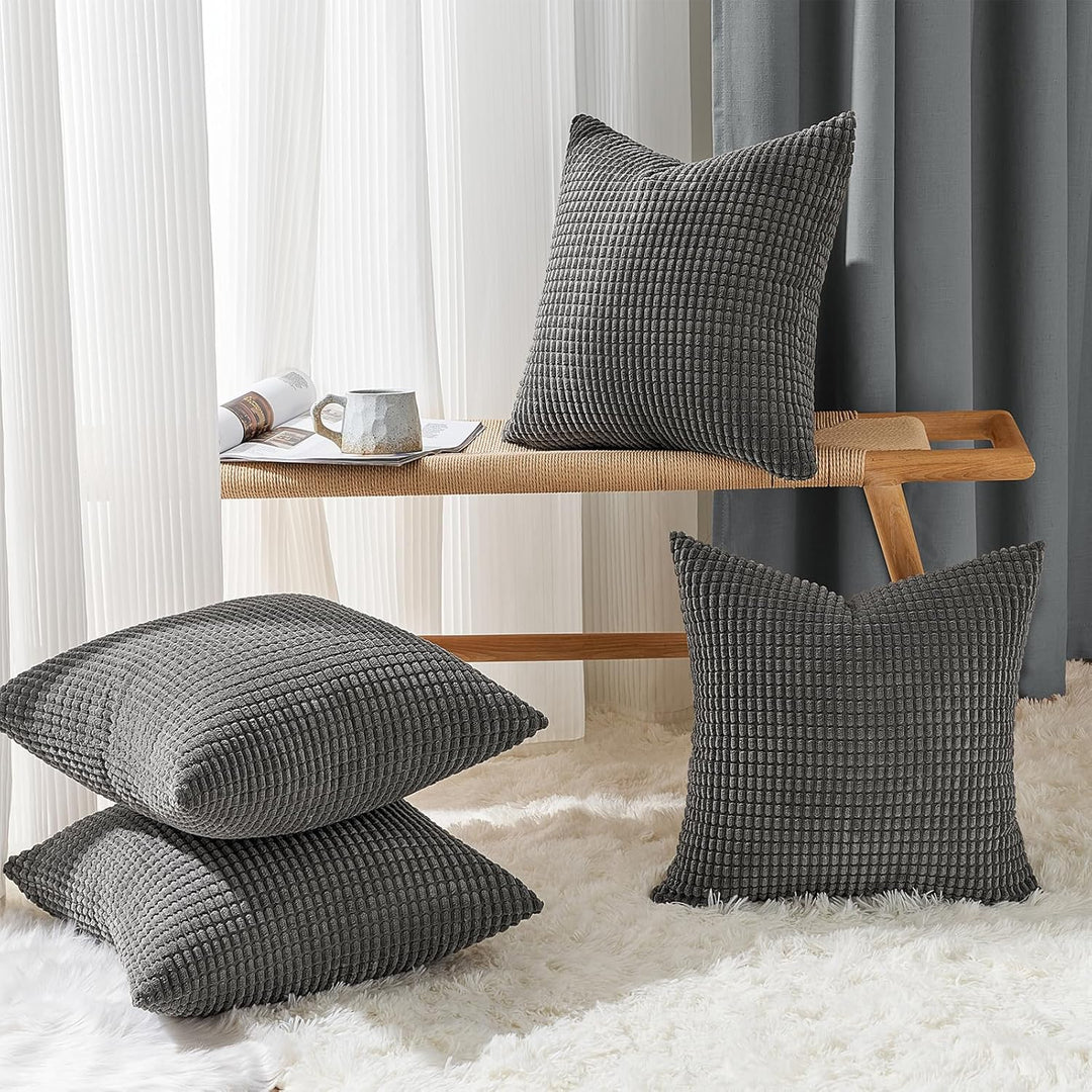 Topfinel Kissenbezug 45x45 Dunkelgrau Anthrazit 4er Set Cord körnig Kissenbezüge Kissenhülle Dekokis