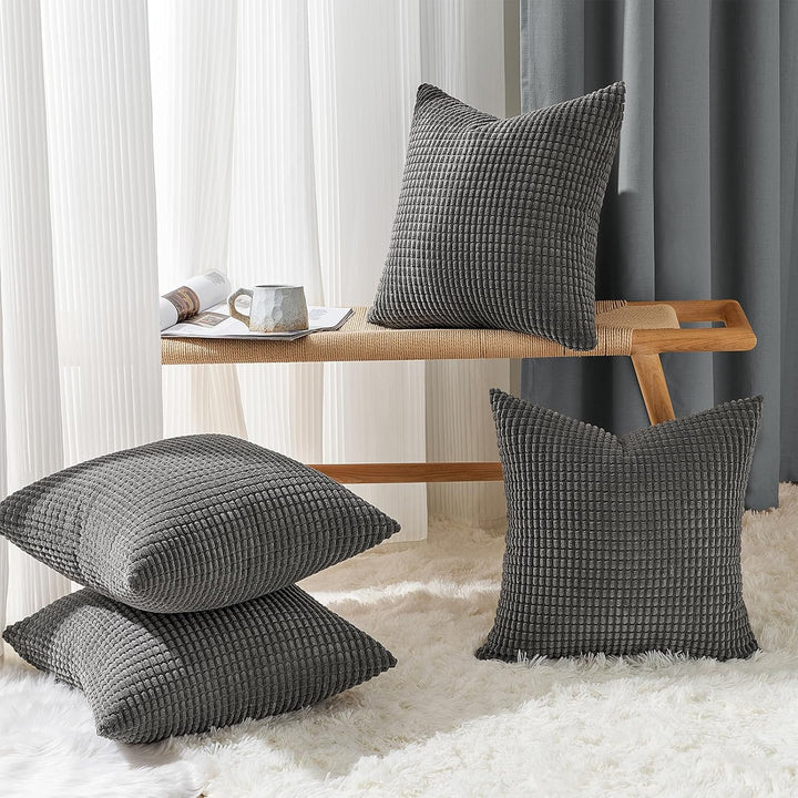 Topfinel Kissenbezug 45x45 Dunkelgrau Anthrazit 4er Set Cord körnig Kissenbezüge Kissenhülle Dekokis