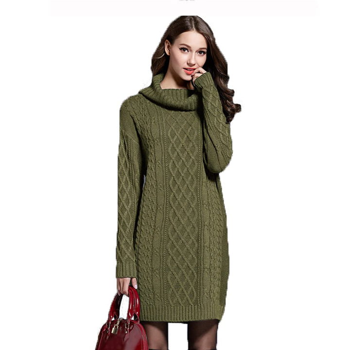Damen Strickkleider Langarm Rollkragen PulloverKleid Pullikleid Einfarbig Minikleid Casual Lose Wick