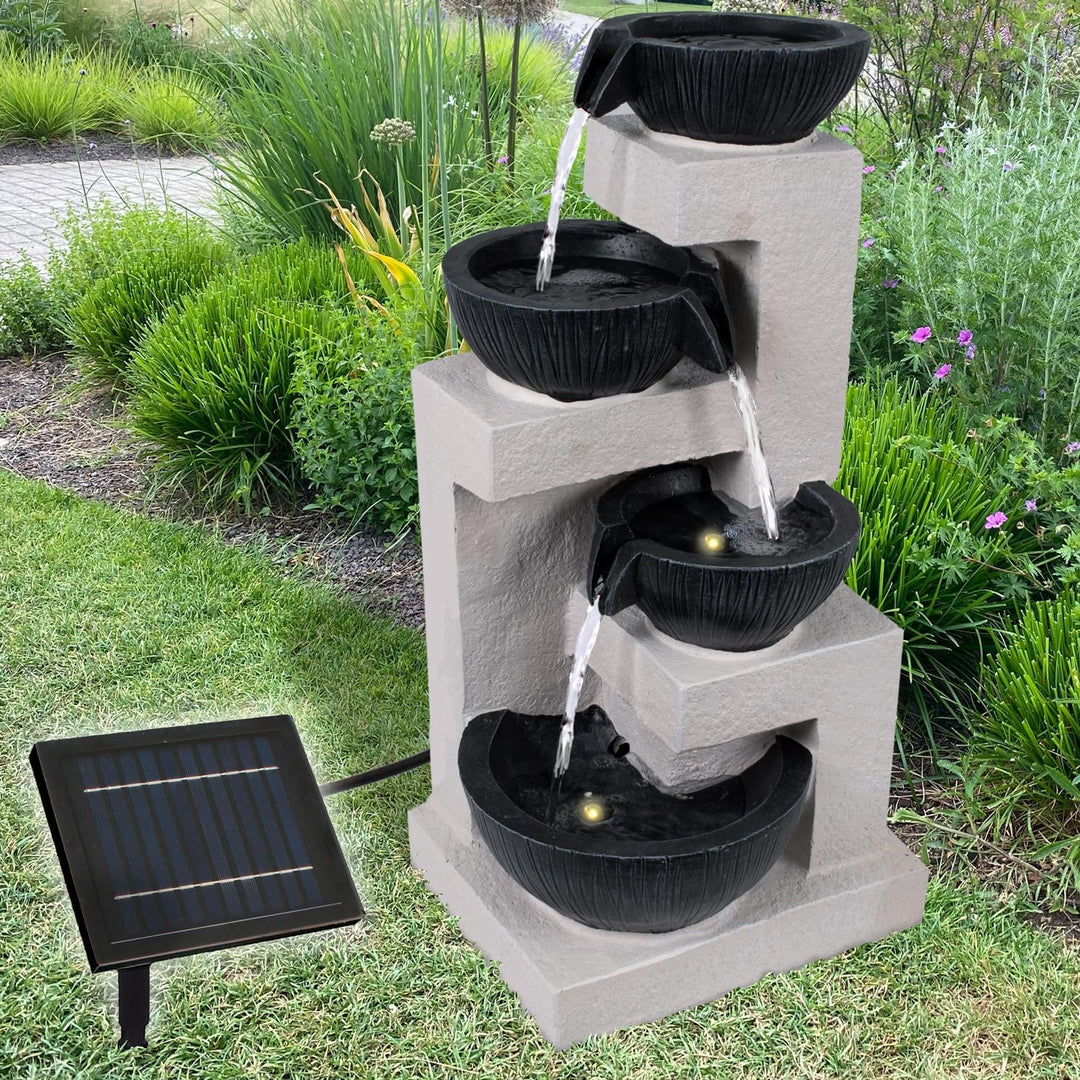 Solar Gartenbrunnen Brunnen Solarbrunnen Zierbrunnen Wasserfall Gartenleuchte Teichpumpe Basalt-Kask