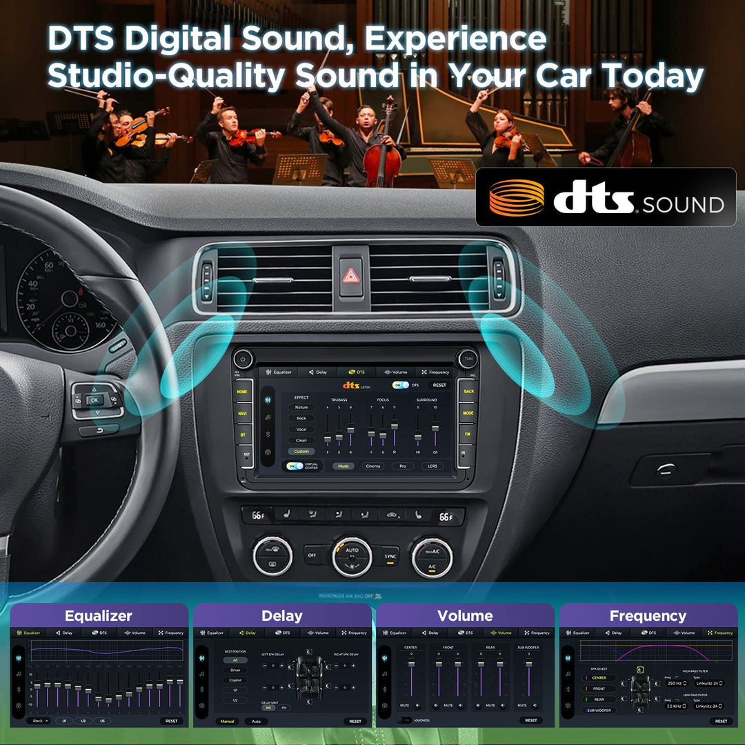 XTRONS Android 14 Autoradio für VW T5 Golf 5 6 Passat B7 Polo, 8 Zoll QLED Touchscreen Qualcomm Octa