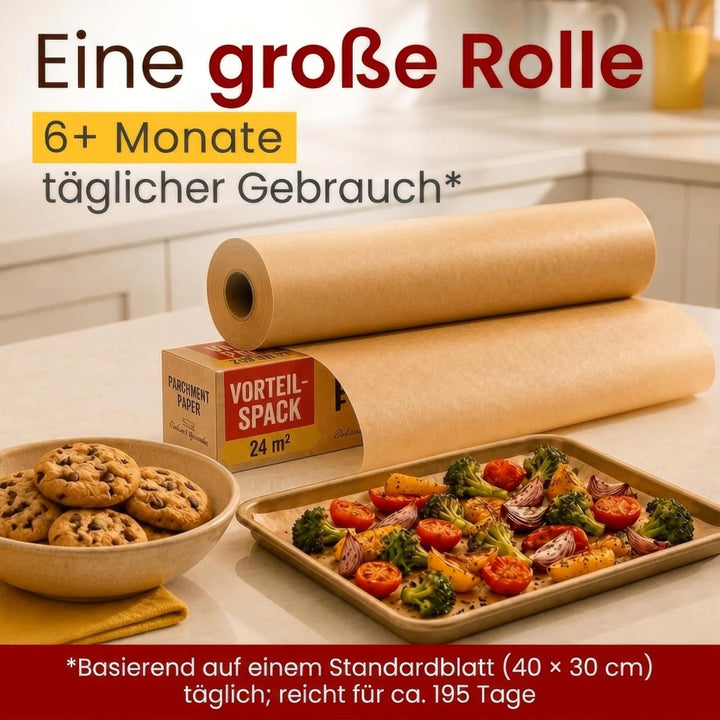 Ungewachstes Backpapier Rolle – 38cm x 64m Butterbrotpapier mit Schneidemesser, Pergamentpapier Roll