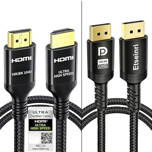 Etseinri Zertifiziert HDMI 2.1 Kabel 2M & DisplayPort 1.4 Kabel 2M 8K@60Hz 4K@120Hz, Hohe Geschwindi