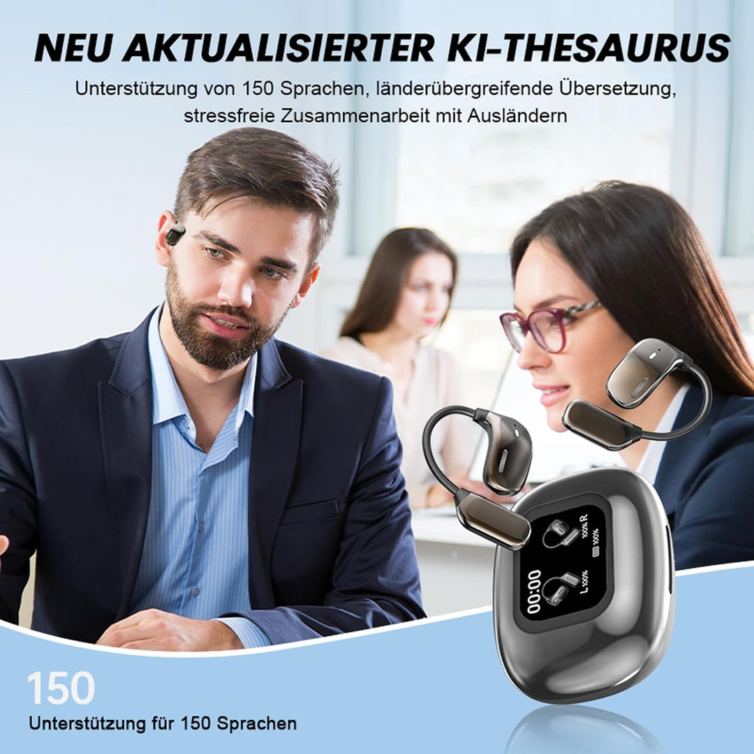 Xmenha AI Translation Earbuds mit Touchscreen Open Ear Übersetzer Kopfhörer kabellos Bluetooth Sport