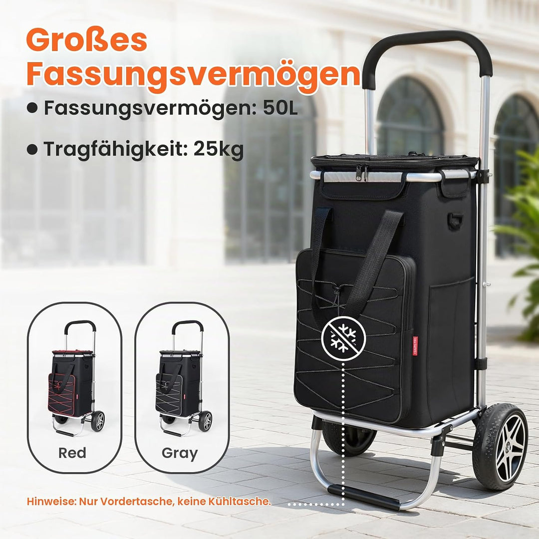 YEAUPE PRO 3in1 Einkaufstrolley mit Kühlfach, 50L Einkaufsroller mit Abnehmbarer Tasche, Max. 25kg B