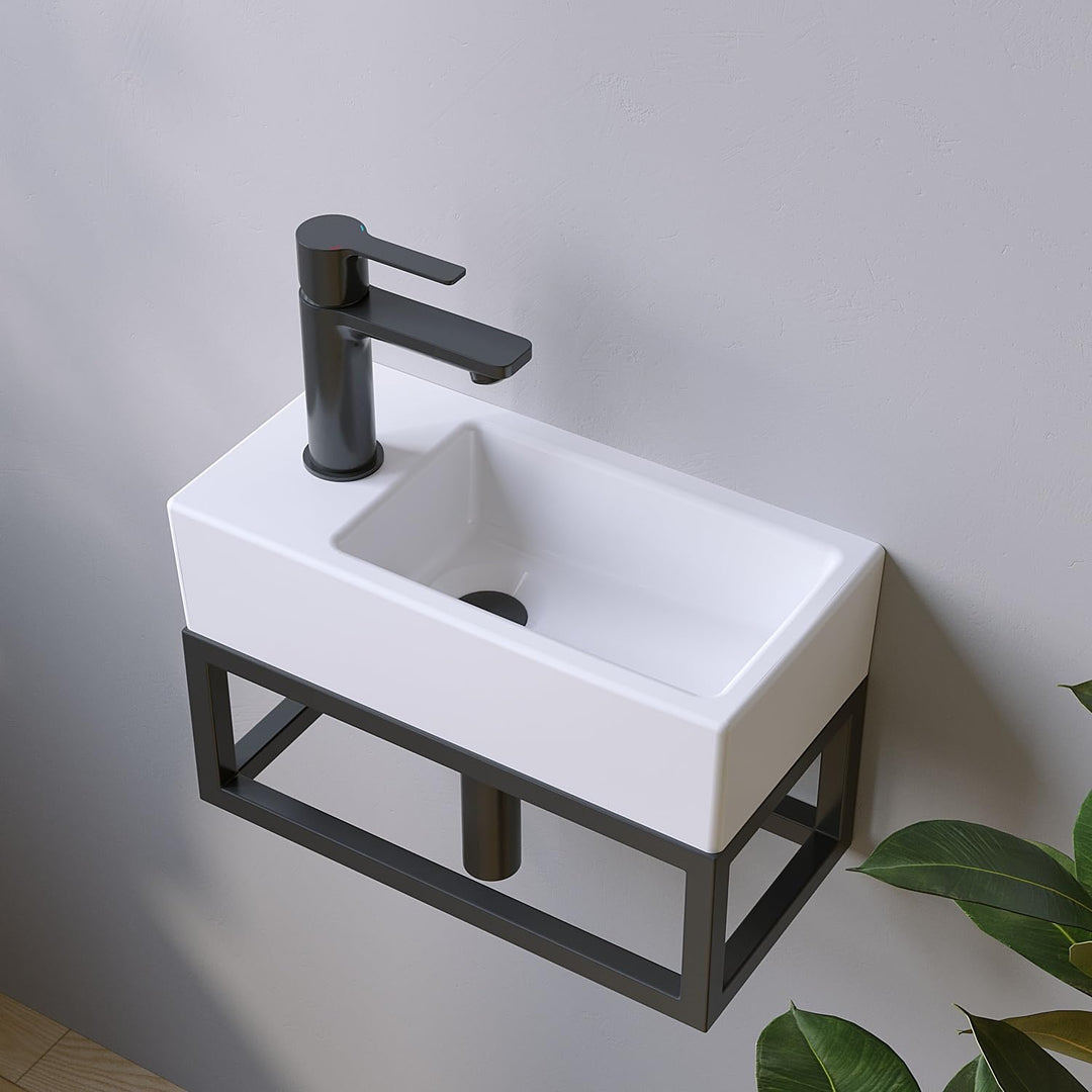 Waschbecken Keramik Waschtisch Hängewaschbecken klein Handwaschbecken Weiss Eckig 40 x 20 cm Badezim