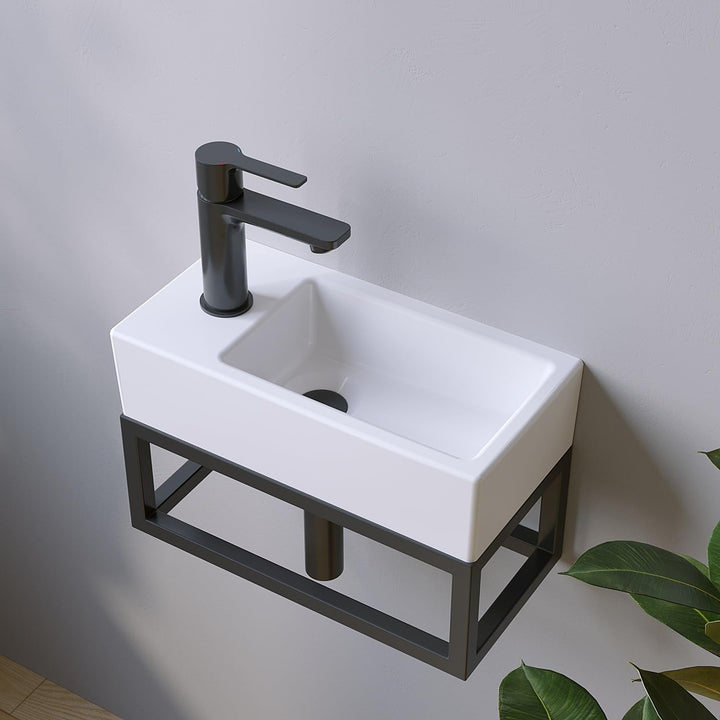 Waschbecken Keramik Waschtisch Hängewaschbecken klein Handwaschbecken Weiss Eckig 40 x 20 cm Badezim