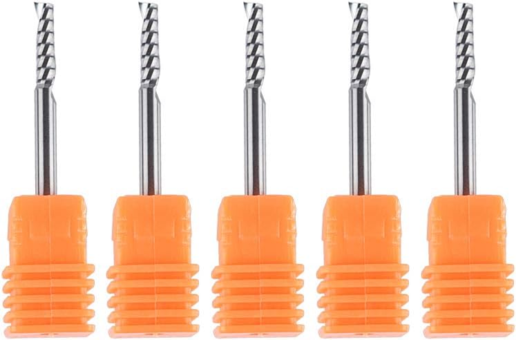 SpeTool 5 Stück Alu Fräser 3,175 mm (1/8") Schaft Einschneidiger CNC Fräser Holz VHM 12mm Schnittlän