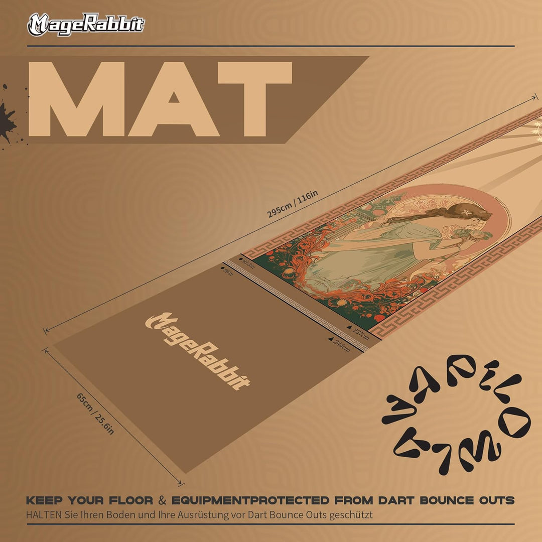 DartMatte 65x295cm,Dartteppich mit Abwurflinie,rutschfeste Teppichmatte für Boden und Dartspitzen Sc