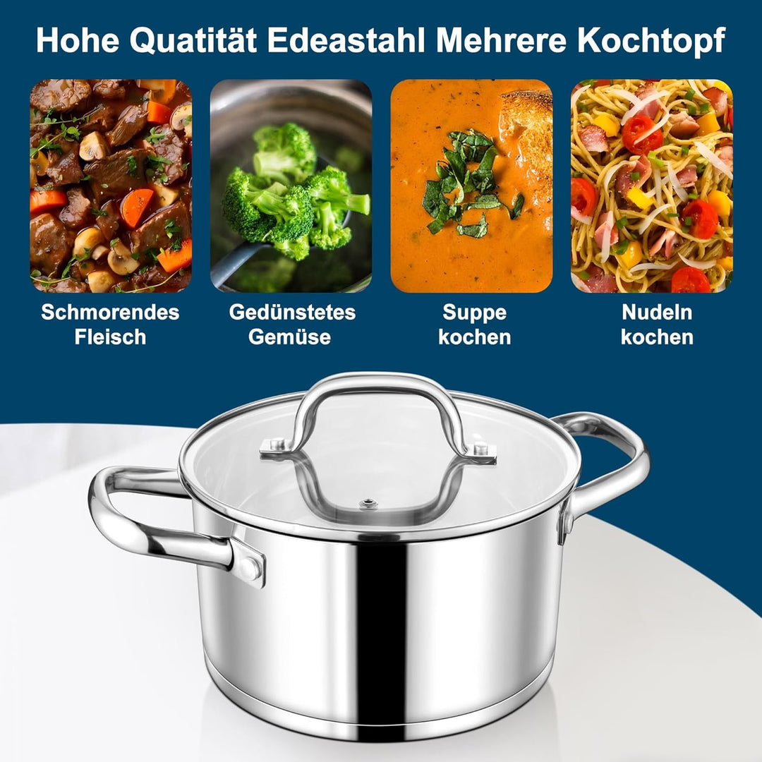 Homikit 24cm Kochtopf, 5,7L Gross Edeastahl Topf Nudeltopf Induktion mit 3-Lagen Böden für alle Herd