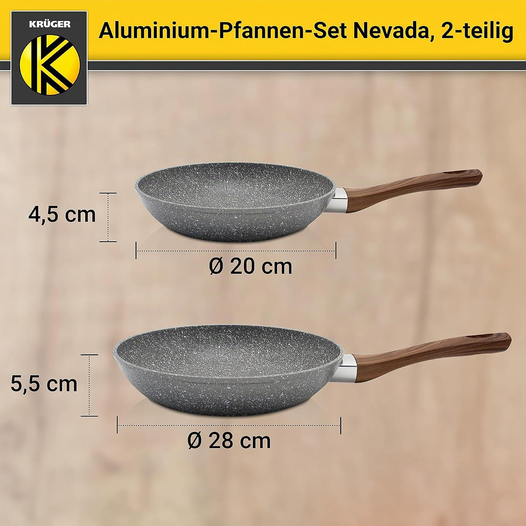 KRÜGER Aluminium-Pfannen-Set Nevada, 2-teilig - Bratpfannen mit hochwertiger Antihaft-Versiegelung -