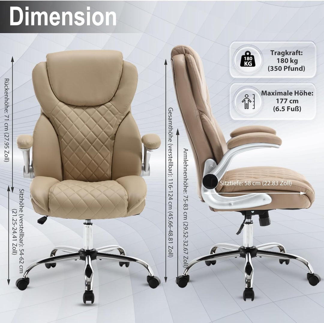 Bosmiller Ergonomischer Bürostuhl mit Einer Tragkraft von 180 kg, hoher Rückenlehne aus PU-Leder, Ve