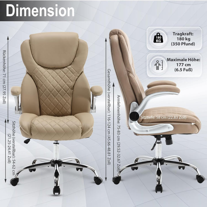 Bosmiller Ergonomischer Bürostuhl mit Einer Tragkraft von 180 kg, hoher Rückenlehne aus PU-Leder, Ve