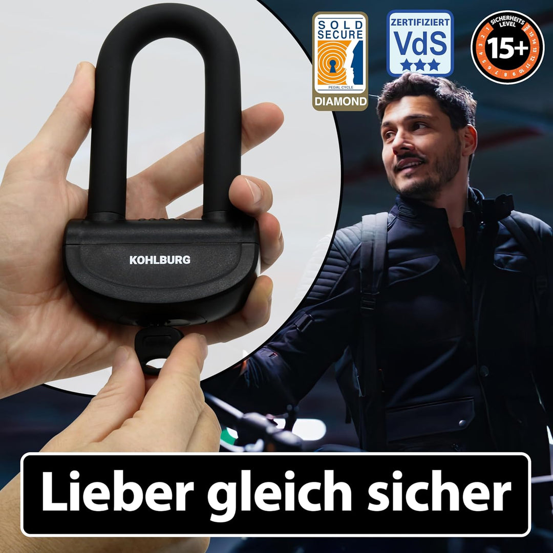 KOHLBURG sicheres Motorradschloss - Bremsscheibenschloss mit höchster Sicherheitsstufe 10plus von 10