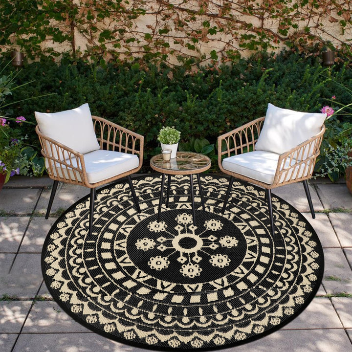 Capslpad Rund Aussenterrasse Teppich ∅150cm Wende Picknickmatte Wasserdichter Kunststoff-Strohteppic