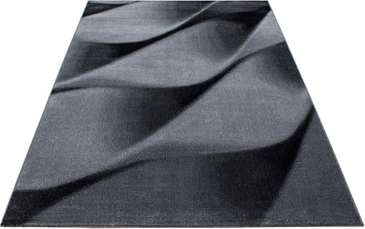 HomebyHome Teppich Wohnzimmer 80x150 cm Läufer Flur Schwarz Kurzflor Wellen Design - Teppich Schlafz