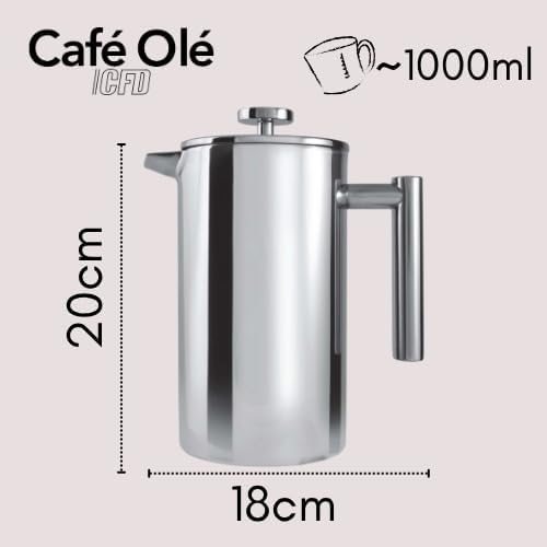 Grunwerg Double Wall Straight Sided Cafetiere, 8 Cup 1L Satiniert, 1L Satiniert