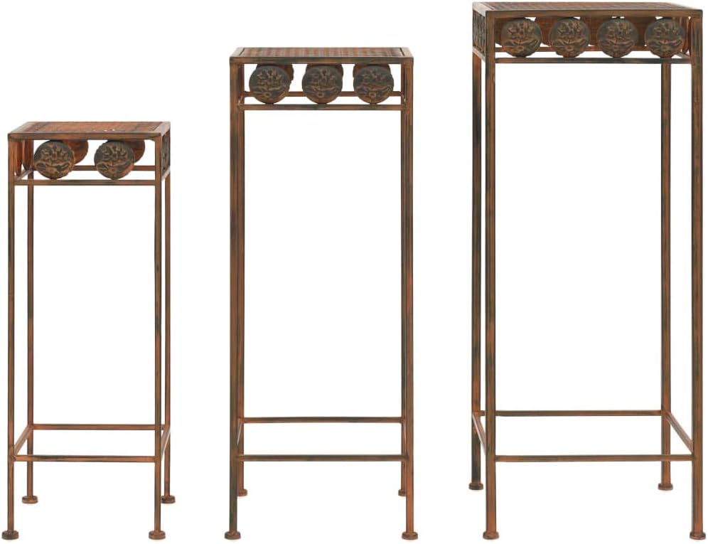 Festnight 3-TLG.Pflanzenständer-Set Blumenständer Vintage-Stil Balkon Wohnzimmer Deko Metall Rostfar