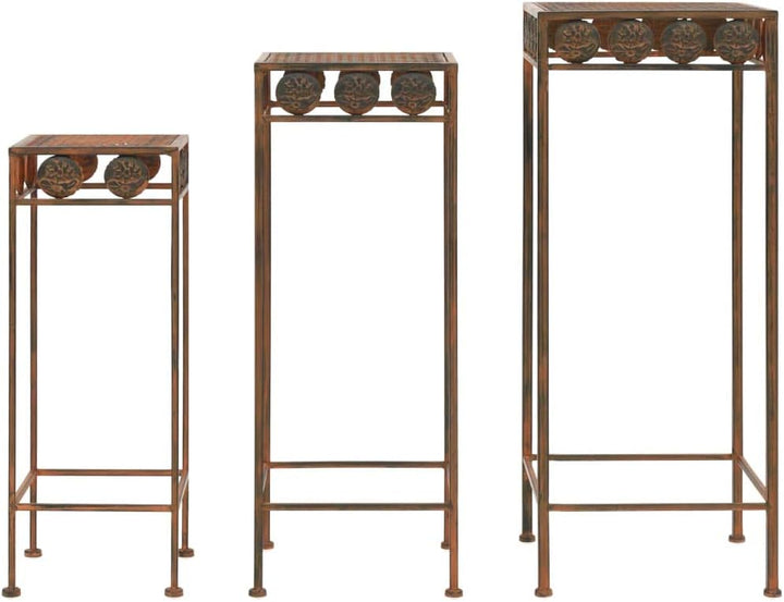 Festnight 3-TLG.Pflanzenständer-Set Blumenständer Vintage-Stil Balkon Wohnzimmer Deko Metall Rostfar
