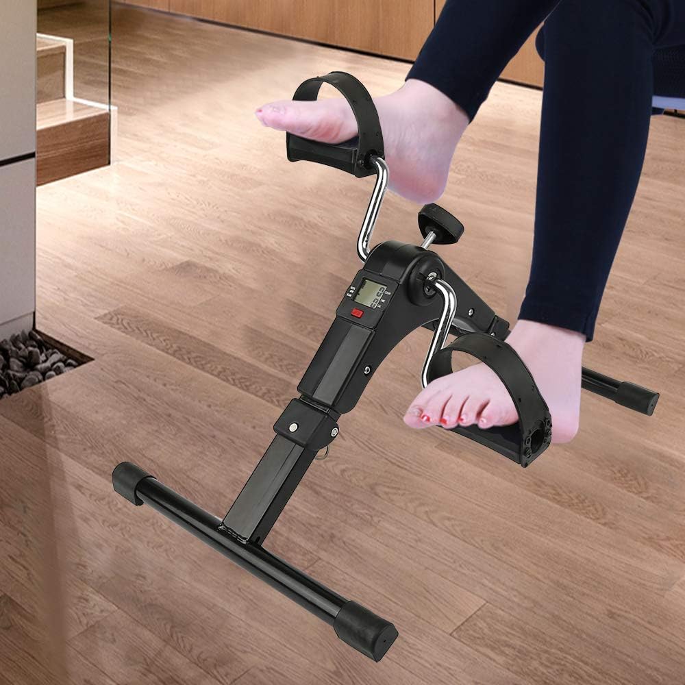 Mini Stepper Fitnessgerät für Zuhause, Hydraulischer Heimtrainer mit Widerstandsbändern & LCD Displa