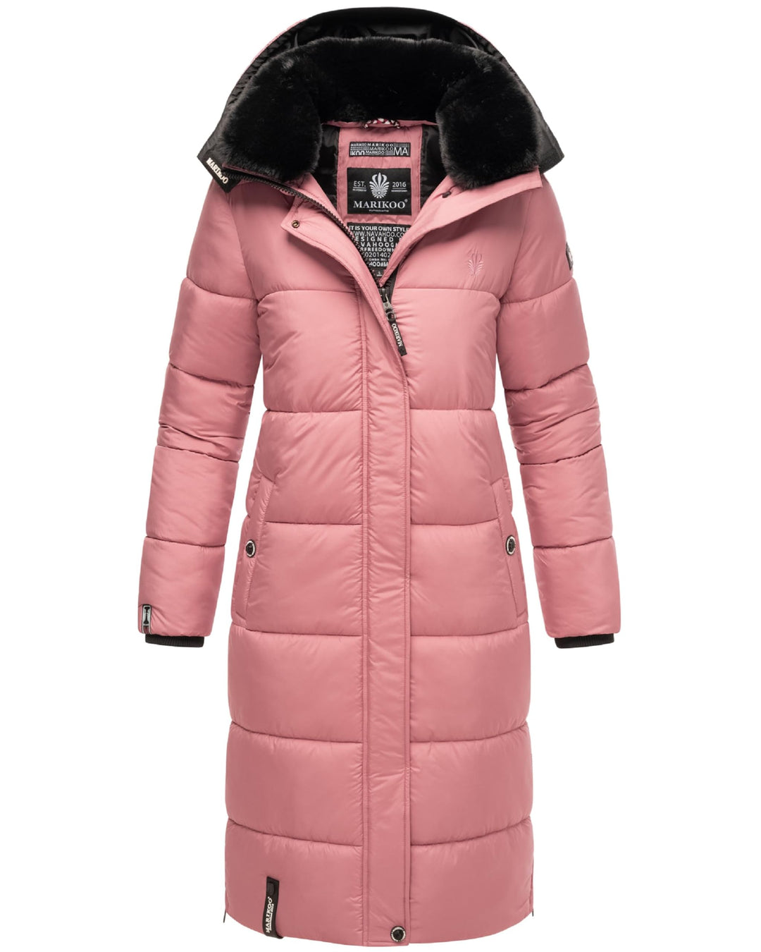 MARIKOO Damen Wintermantel warmer Steppmantel lang mit abnehmbarer Kapuze Reliziaa XS-3XL M Pastel P