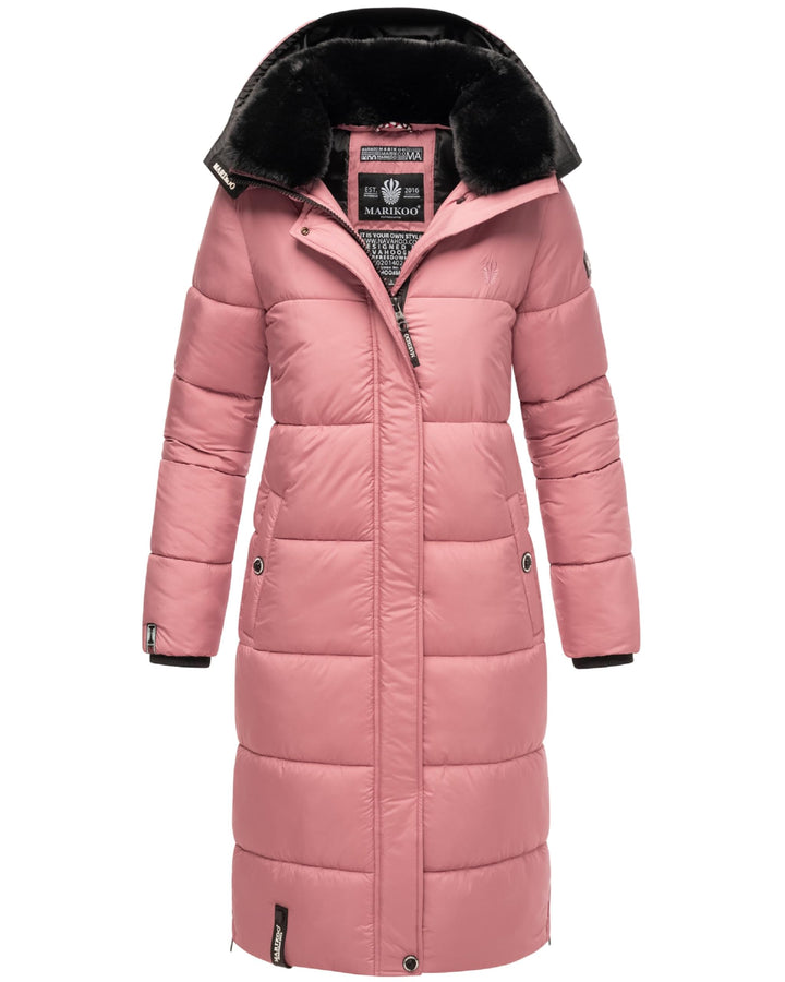 MARIKOO Damen Wintermantel warmer Steppmantel lang mit abnehmbarer Kapuze Reliziaa XS-3XL M Pastel P