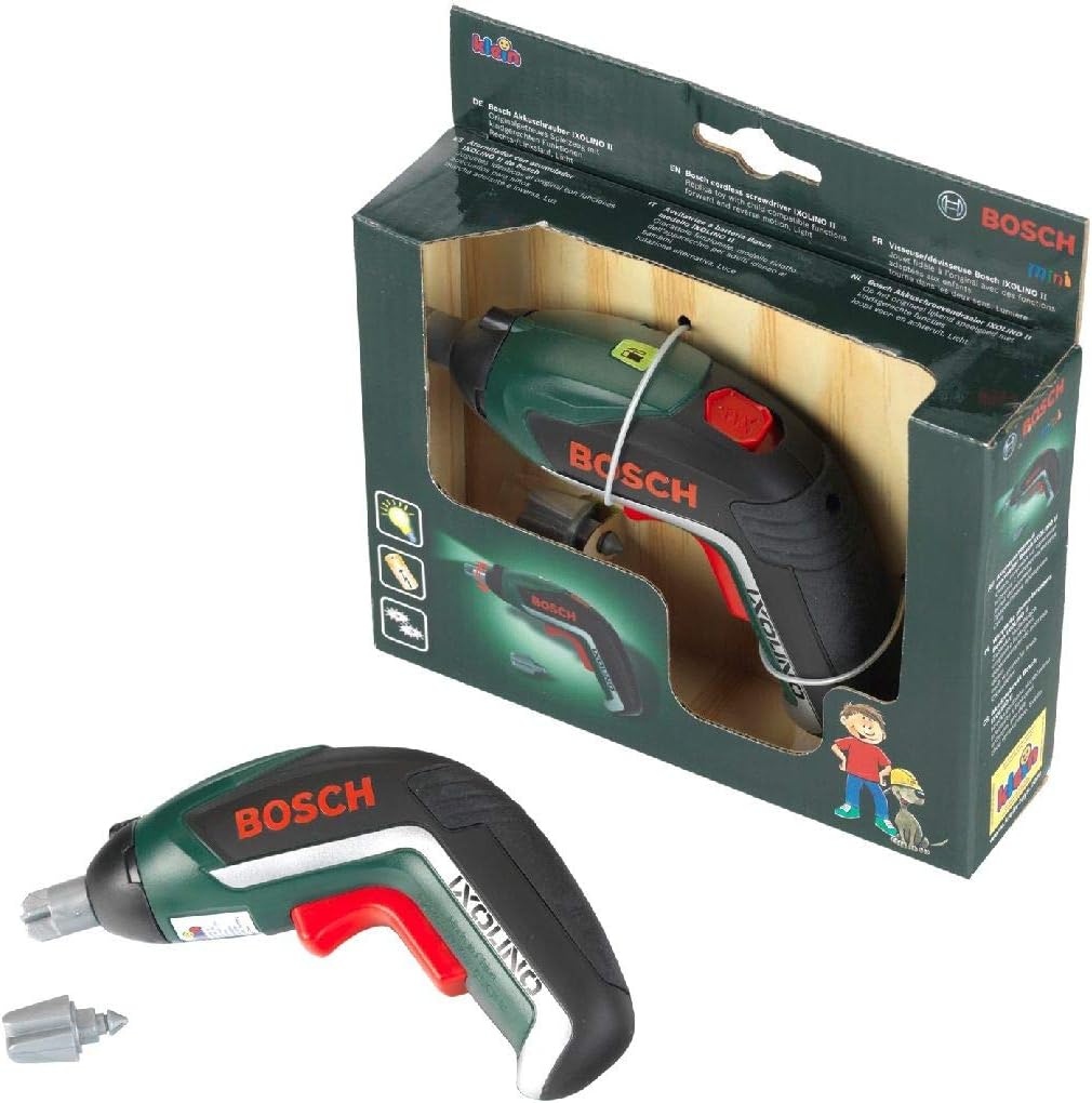 Theo Klein 8532 Bosch Kettensäge mit Zubehör I Batteriebetriebene Säge mit Sound- und Lichtfunktion