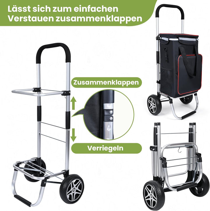 YEAUPE PRO Einkaufswagen mit Kühlfach | max. 50L & 25kg Traglast | Klappbarer 3in-1 Trolley Sackkarr
