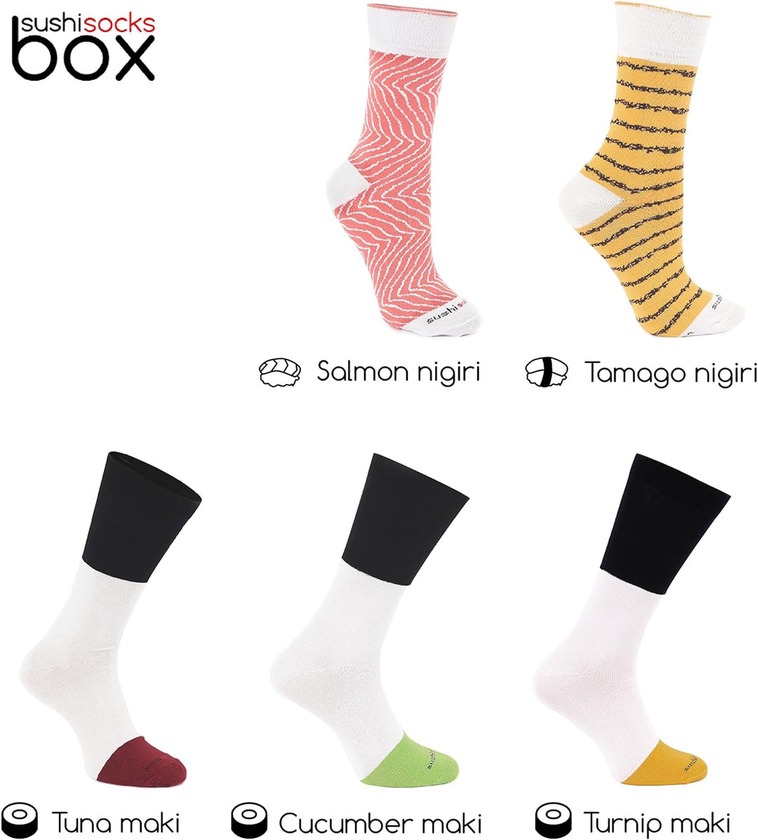 Rainbow Socks - Damen Herren - Sushi Socken Tamago Lachs 3x Maki - 5 Paar S Mehrfarbig, S Mehrfarbig