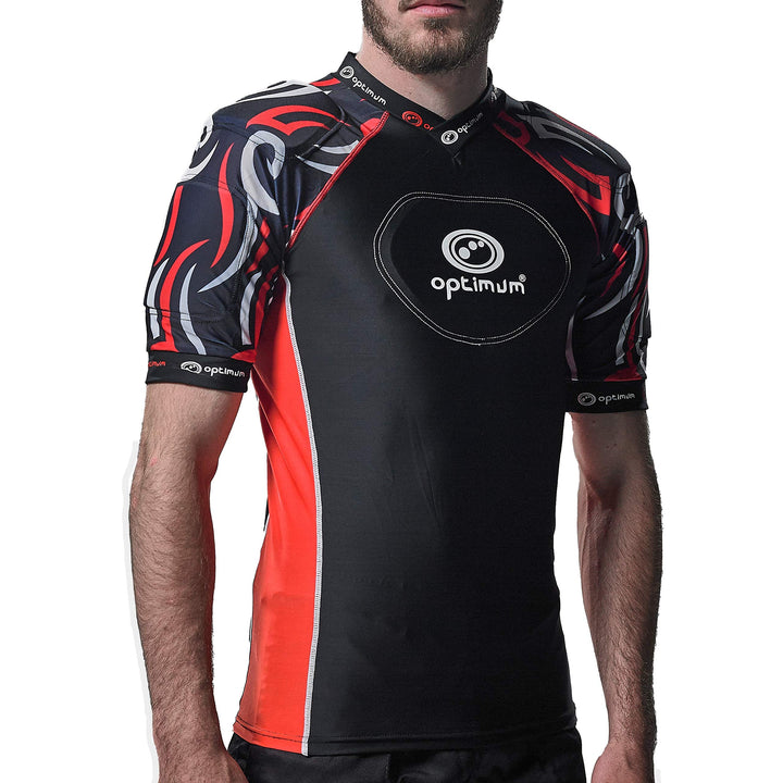 Optimum Razor Rugby Oberteil mit Schulterschutz Schwarz/Rot Large Boys (X-Small) Junior, Schwarz/Rot