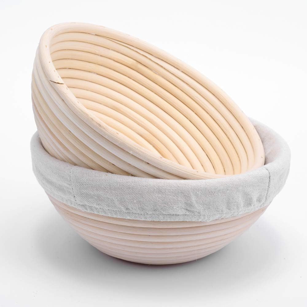 18cm Rund Gärkörbchen Banneton Brotform Korb,Handgewebter Natürlicher Rattan Gärkorb mit Leinen Line