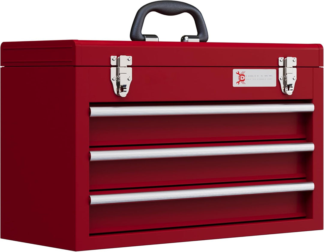 DURHAND Werkzeugkoffer leer, 51 x 22 x 32 cm Werkzeugkasten mit 3 Schubladen, oberes Staufach, Handg