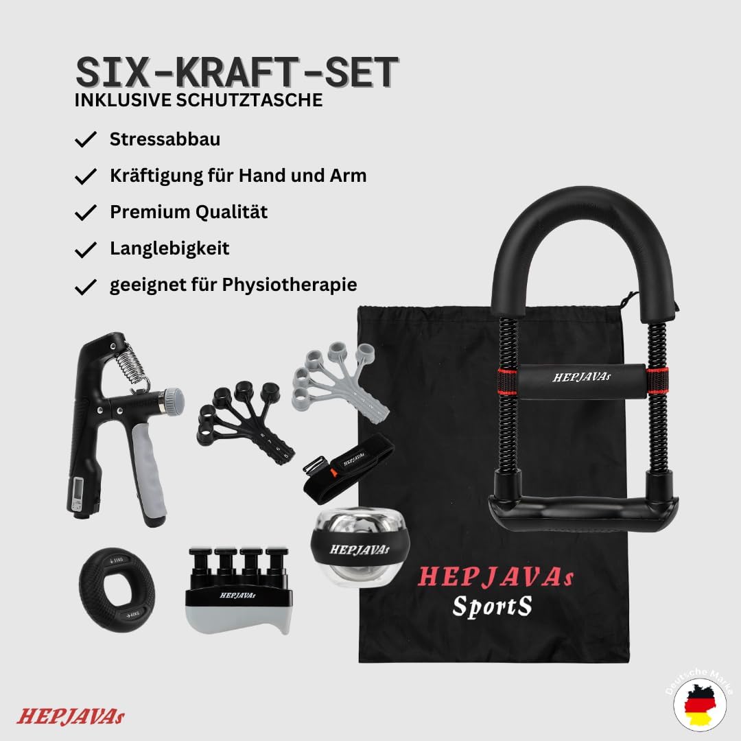 HEPJAVAs SIX-HANDKRAFT-SET 6in1 Handtrainer/Fingertrainer bestehend aus Griffkraft, Fingerdruck & Un