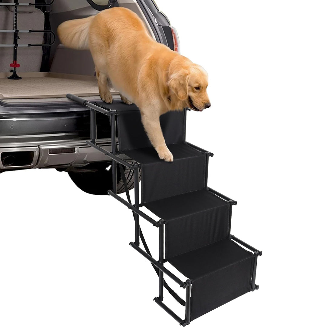 CALIYO Hundetreppe Auto Klappbar bis 75KG für Grosse Hunde, Höhenverstellbare 4-Stufen-Hundetreppe,