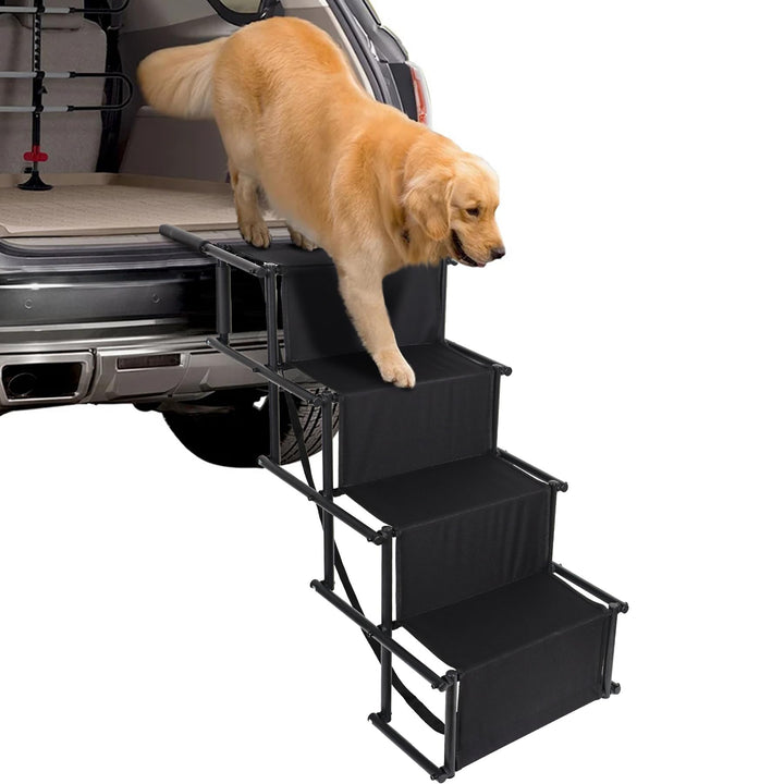 CALIYO Hundetreppe Auto Klappbar bis 75KG für Grosse Hunde, Höhenverstellbare 4-Stufen-Hundetreppe,