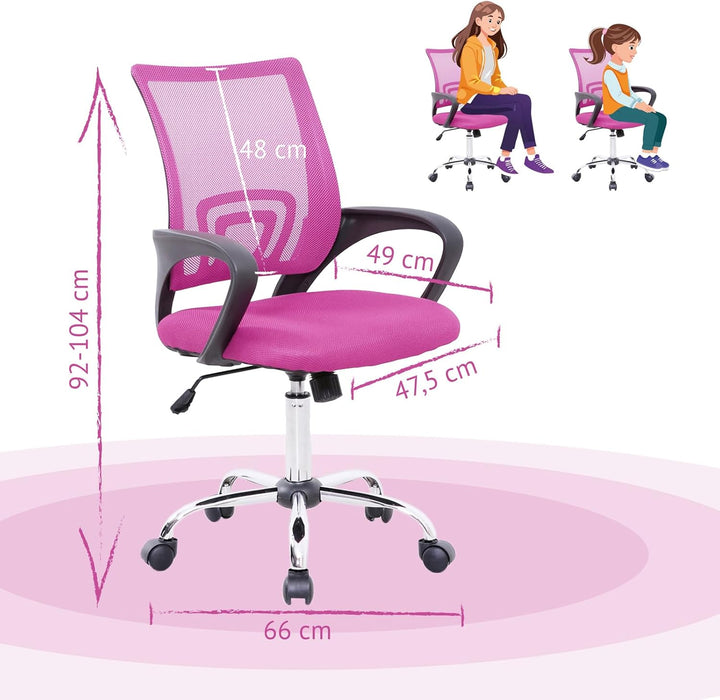 SVITA Cydney Kinder Schreibtischstuhl Bürostuhl Netzbezug Drehstuhl Stuhl Schreibtisch (Pink)