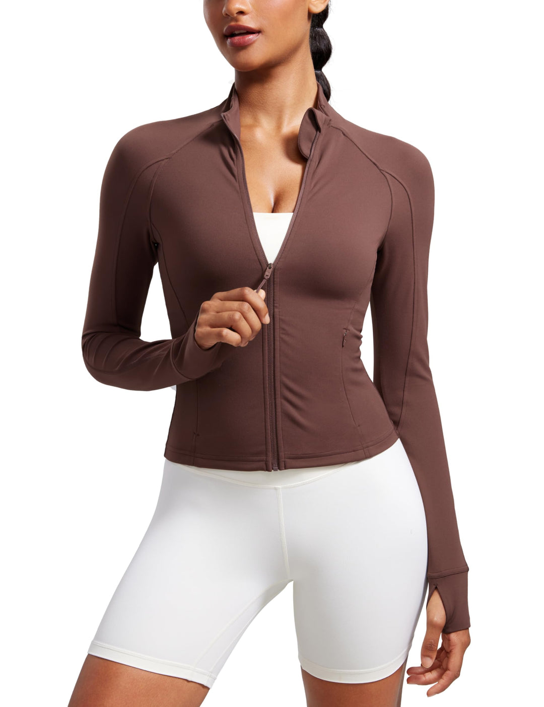 CRZ YOGA Damen Butterluxe Full Zipper Sport Jacke Zip Tasche Crop Running Laufjacke Gym Langarmshirt