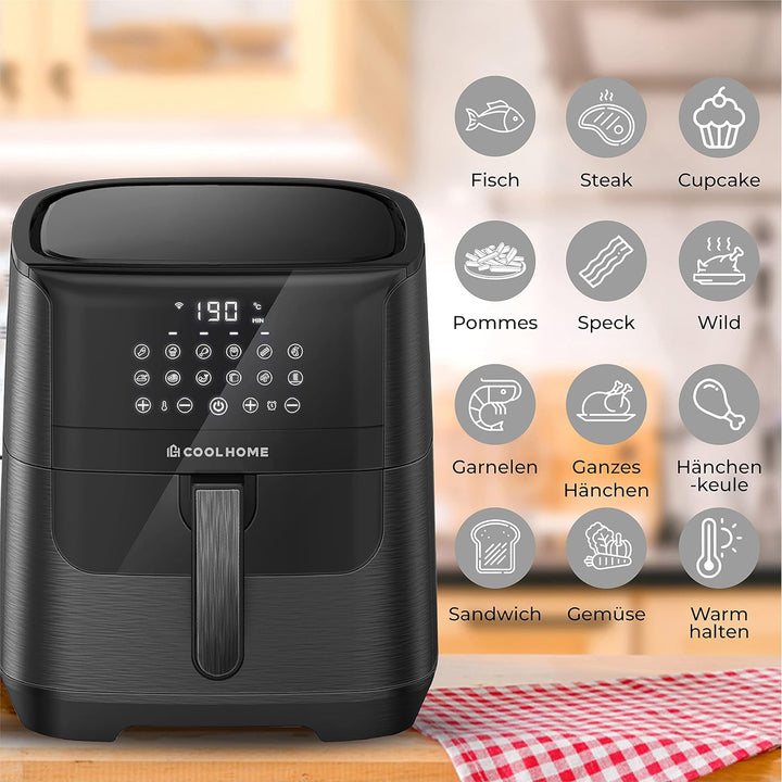 AF23 Airfryer XXL Deluxe - 6,5 Liter - Heissluftfritteuse mit Keramikbeschichtung - schwarz