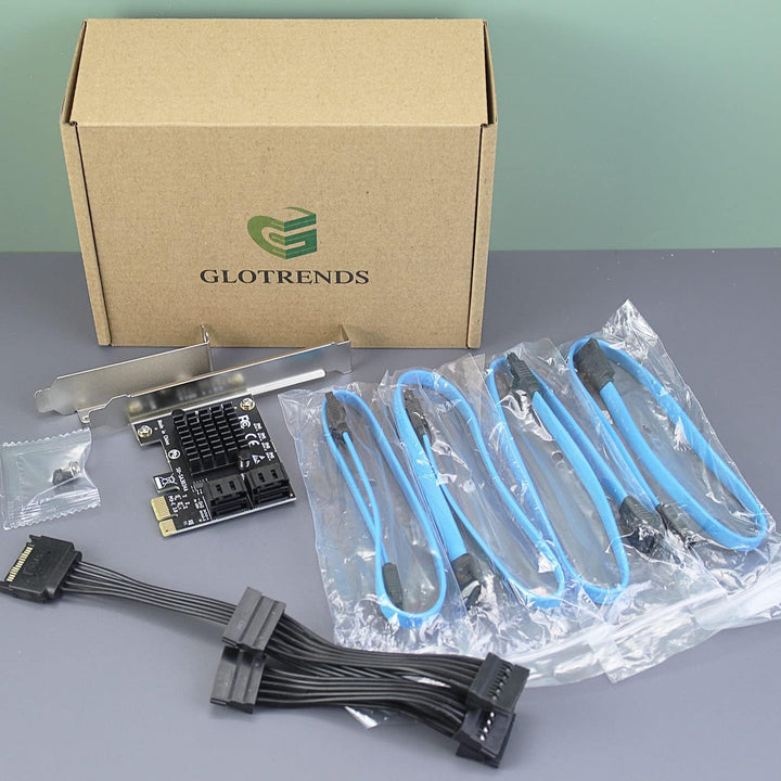 glotrends PCIe SATA Adapter Karte mit 4 Port SATA III 6Gbps (inklusive SATA Kabel und 15PIN SATA Spl