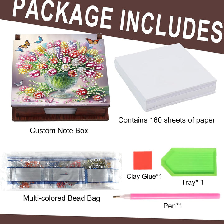 SHEGZHUC Diamond Painting Notizzettel Zettelbox Nachfüllpack Halter Bambus Notizblock mit 160 Blätte