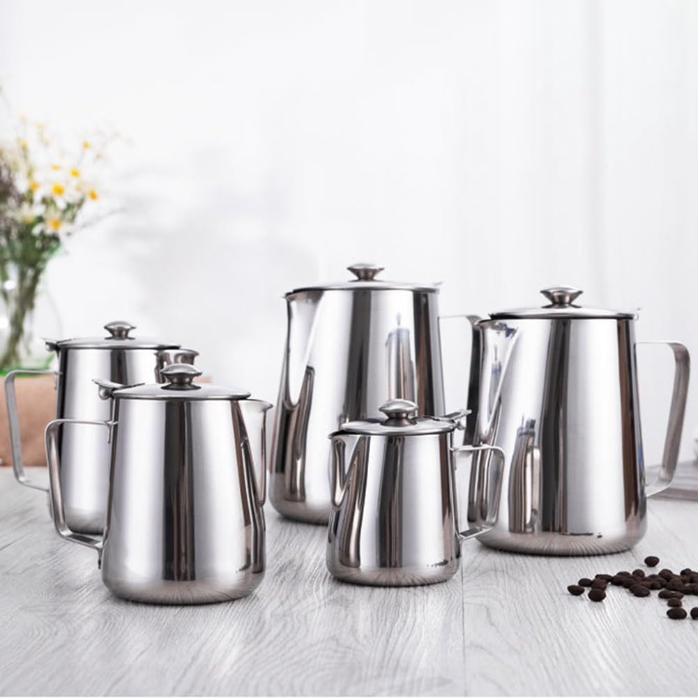 Milchaufschäumkrug, 350–2000 ml, Milchkännchen mit Deckel, Kaffeekessel, Milchaufschäumkrug, Krug, E