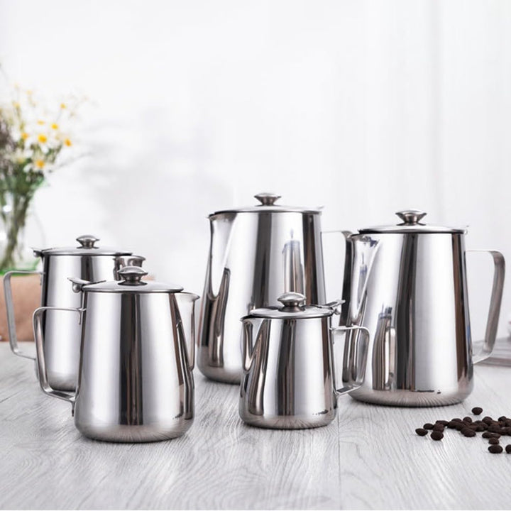 Milchaufschäumkrug, 350–2000 ml, Milchkännchen mit Deckel, Kaffeekessel, Milchaufschäumkrug, Krug, E